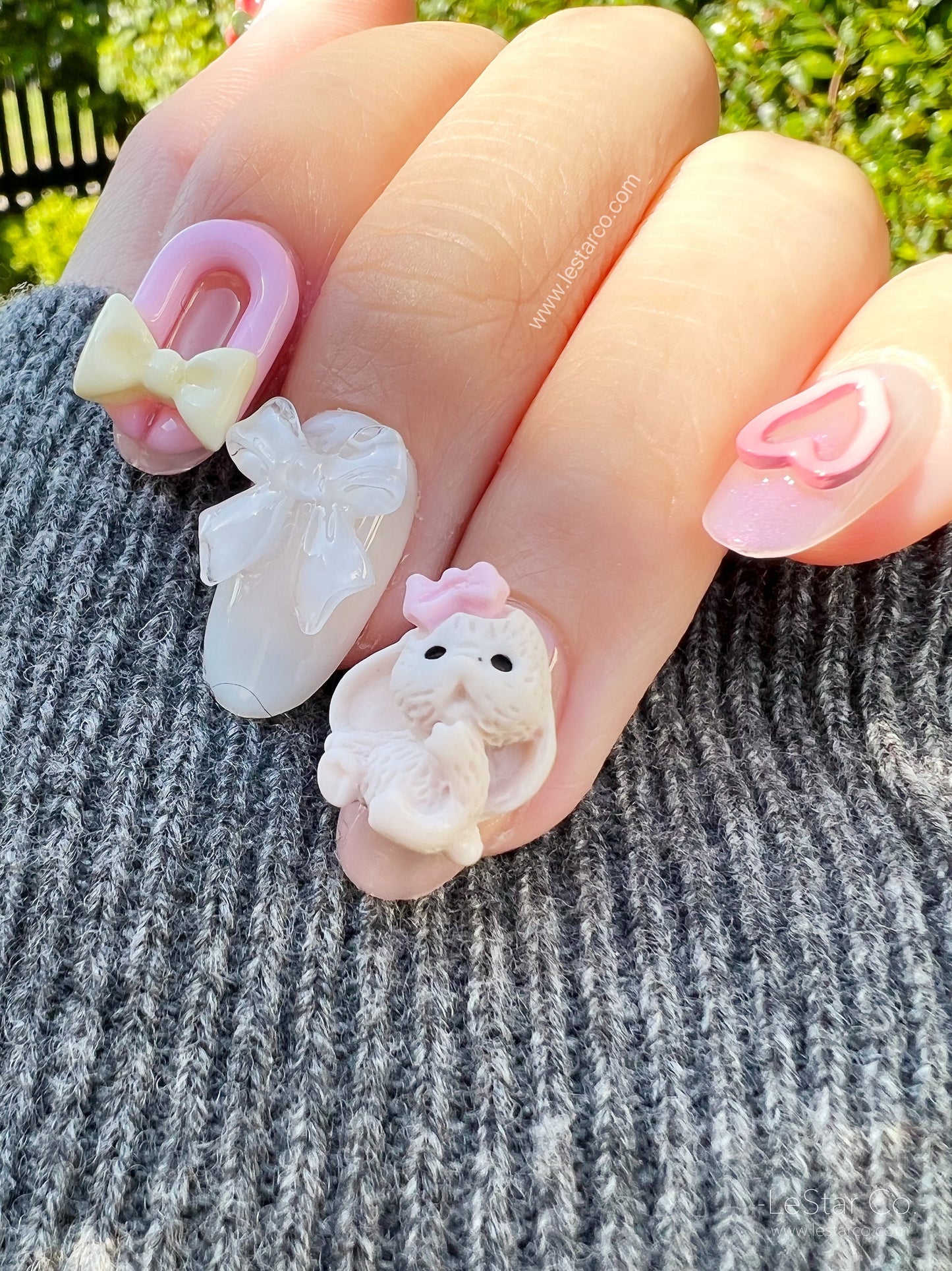 Reusable Easter Bunny Premium Short Press on Nails Gel | Fake Nails | Hand painted faux nails mj152 Lestarco