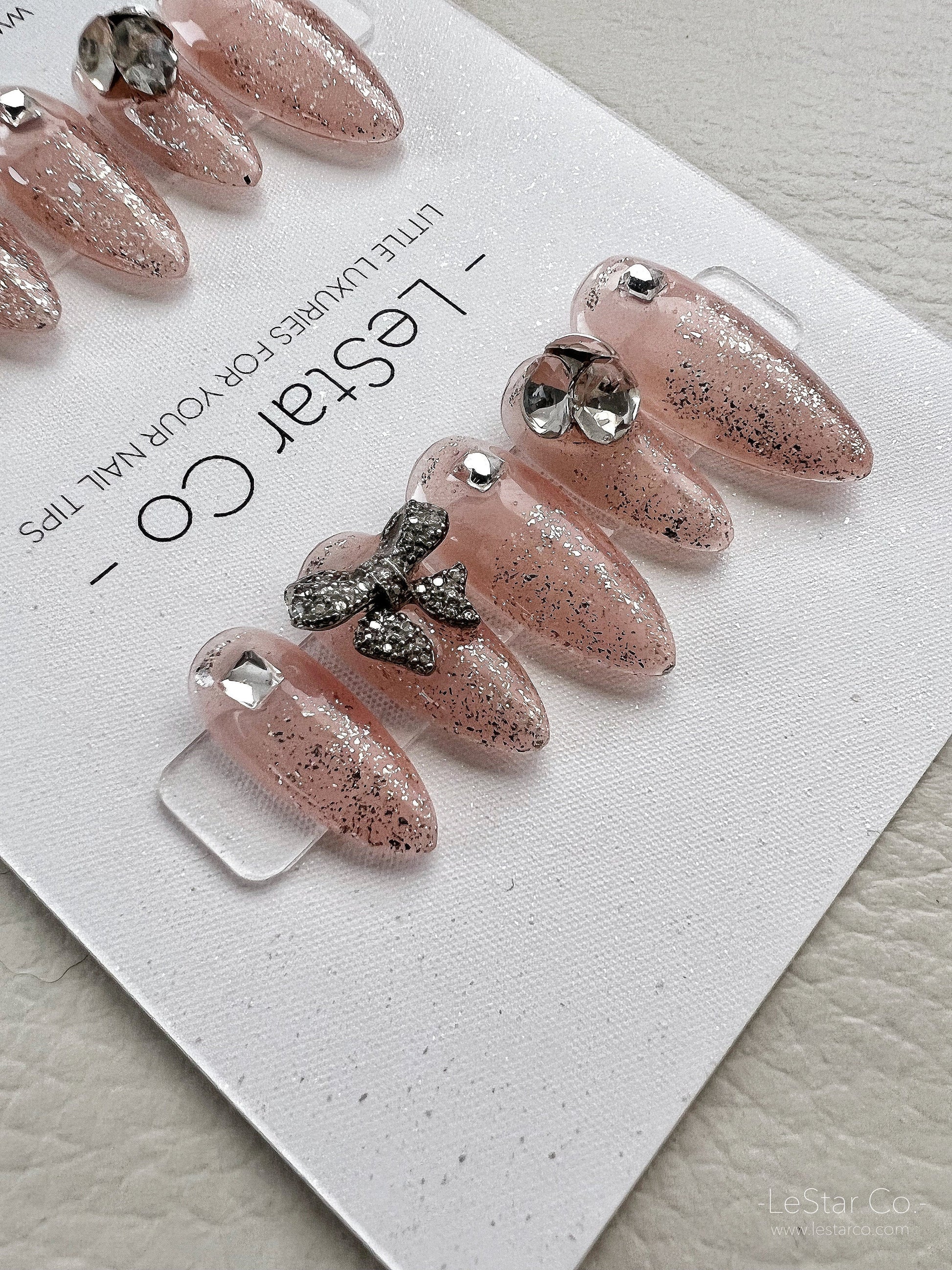 Reusable Rhinestone Nude Premium Short Press on Nails Gel Manicure | Fake Nails | Handmade | Lestarco faux nails XWZ120