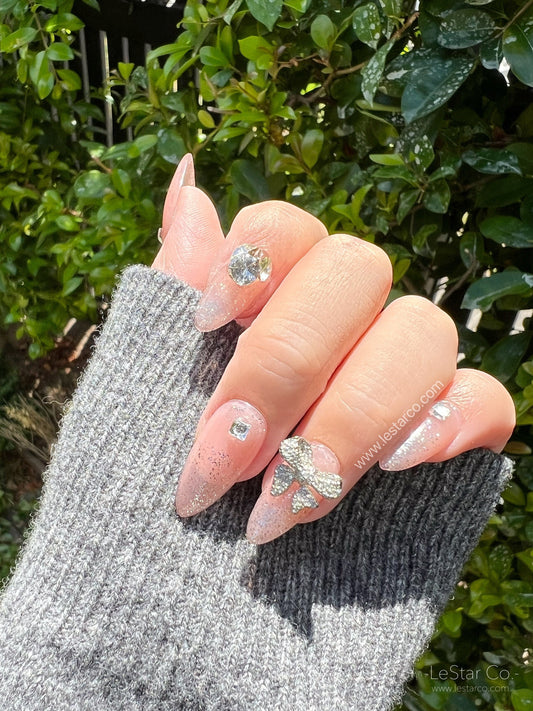 Reusable Rhinestone Nude Premium Short Press on Nails Gel Manicure | Fake Nails | Handmade | Lestarco faux nails XWZ120