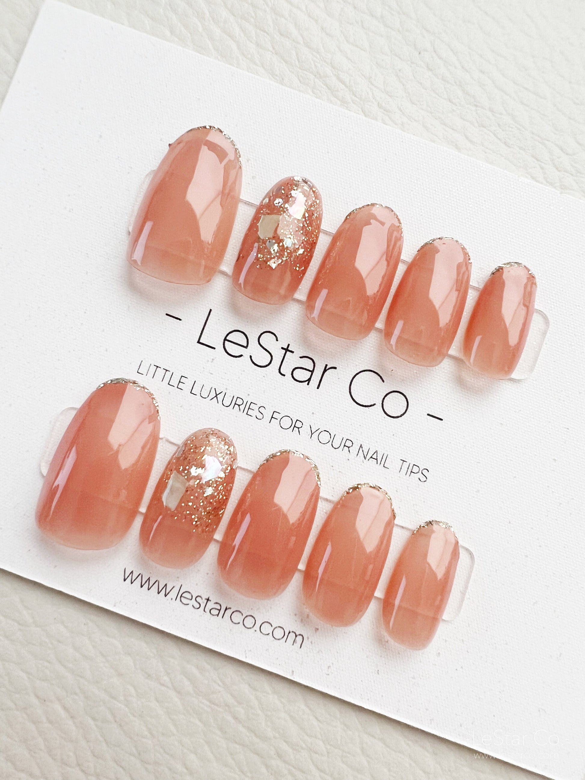 Reusable Nude Gold Nails Premium Short Press on Nails Gel Manicure | Fake Nails | Handmade | Lestarco faux nails mj156