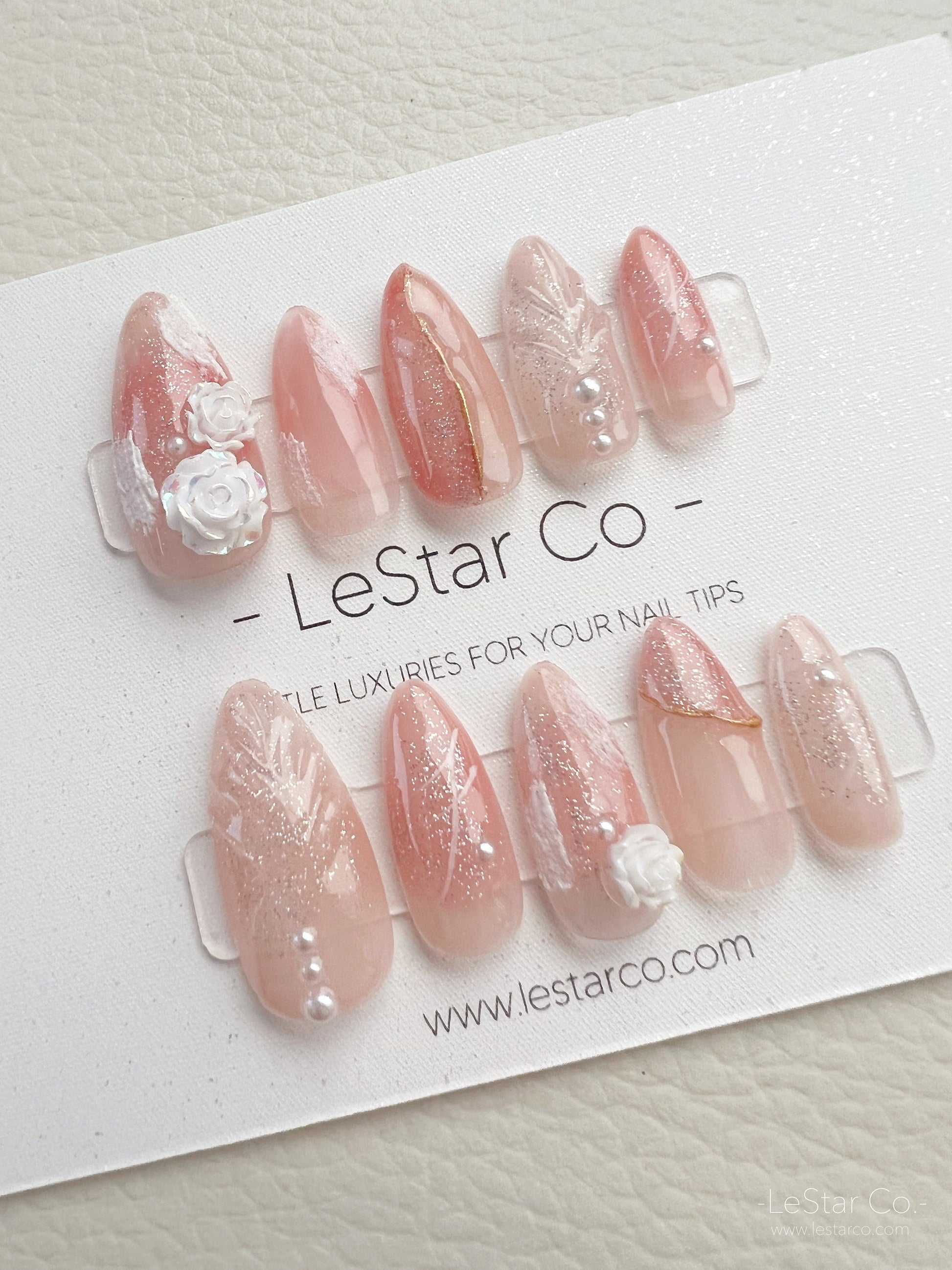 Reusable Rosa Chinensis Nails Premium Short Press on Nails Gel Manicure | Fake Nails | Handmade | Lestarco faux nails MXJ158