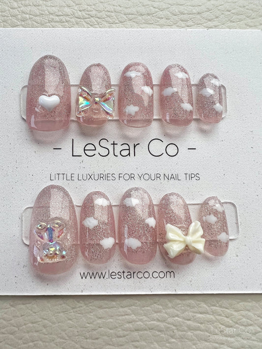 Reusable Cloud Bear Nails Premium Short Press on Nails Gel Manicure | Fake Nails | Handmade | Lestarco faux nails MXJ159