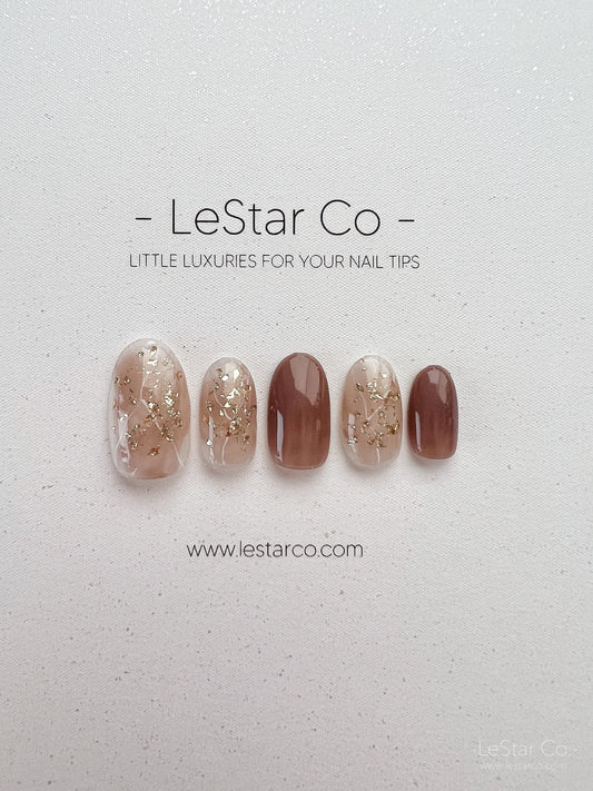 Reusable Marble with Gold Foil Nails Premium Short Press on Nails Gel Manicure | Fake Nails | Handmade | Lestarco faux nails XWZ169