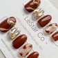 Reusable Chocolate Brown Rhinestone Premium Short Press on Nails Gel | Fake Nails | Hand painted faux nails XWZ136 Lestarco