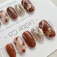 Reusable Chocolate Brown Rhinestone Premium Short Press on Nails Gel | Fake Nails | Hand painted faux nails XWZ136 Lestarco