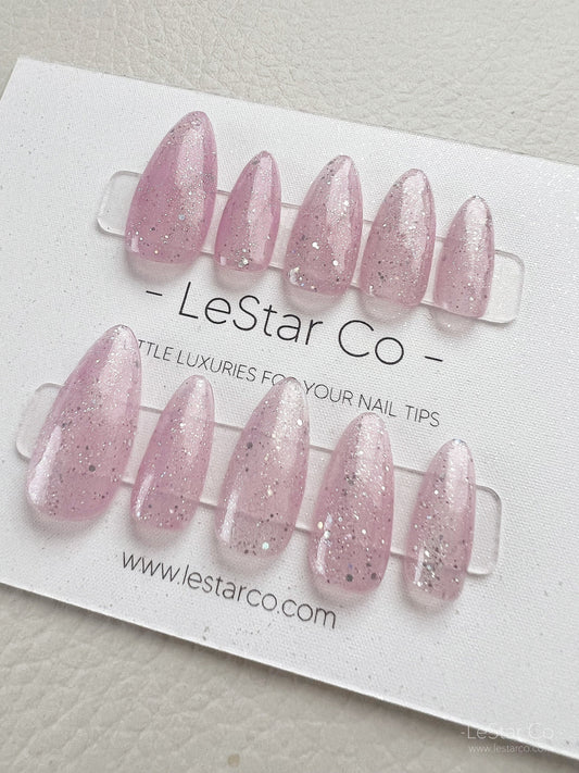 Reusable Summer Star Pink Glitter | Premium Press on Nails Gel Manicure | Fake Nails | Handmade Gel Nail Artist faux nails 133zz