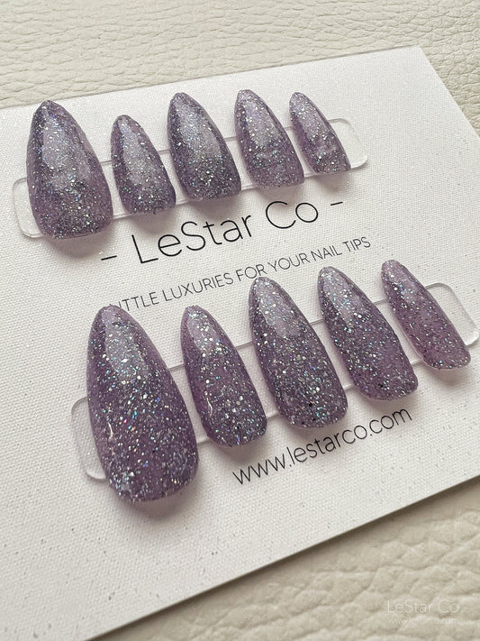 Reusable Purple Dream Glitter | Premium Press on Nails Gel Manicure | Fake Nails | Handmade Gel Nail Artist faux nails 135zz