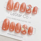 Reusable Four Orange with Bow | Premium Press on Nails Gel | Fake Nails | Cute Fun Colorful Colorful Gel Nail Artist faux nails xwz143