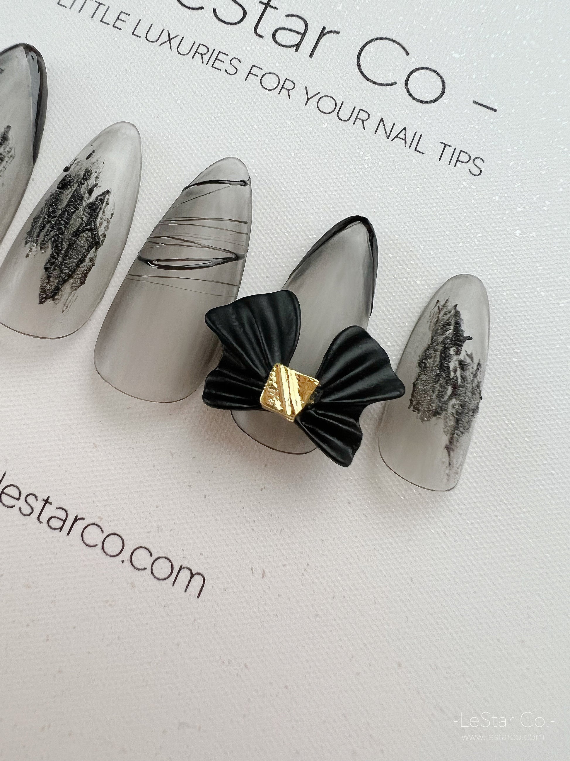 Reusable Matte Black Bow Ribbon | Premium Press on Nails Gel | Fake Nails | Cute Fun Colorful Colorful Gel Nail Artist faux nails 152zz