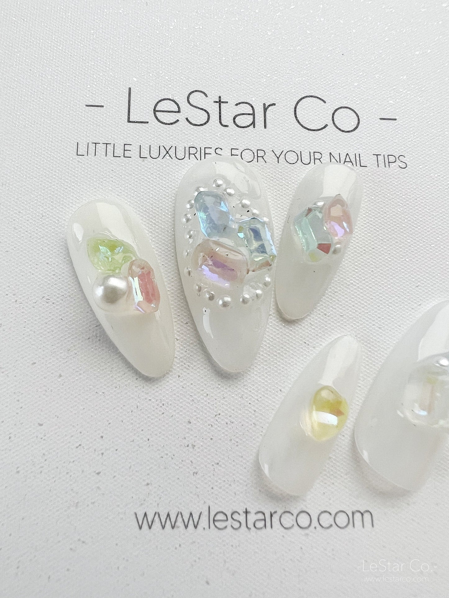 Reusable Sweet Candy with Pearls | Premium Press on Nails Gel Manicure | Fake Nails | Handmade | Lestarco faux nails 141zz