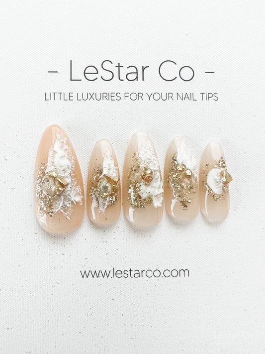 Reusable Gold Mine | Premium Press on Nails Gel Manicure | Fake Nails | Handmade | Lestarco faux nails 142zz