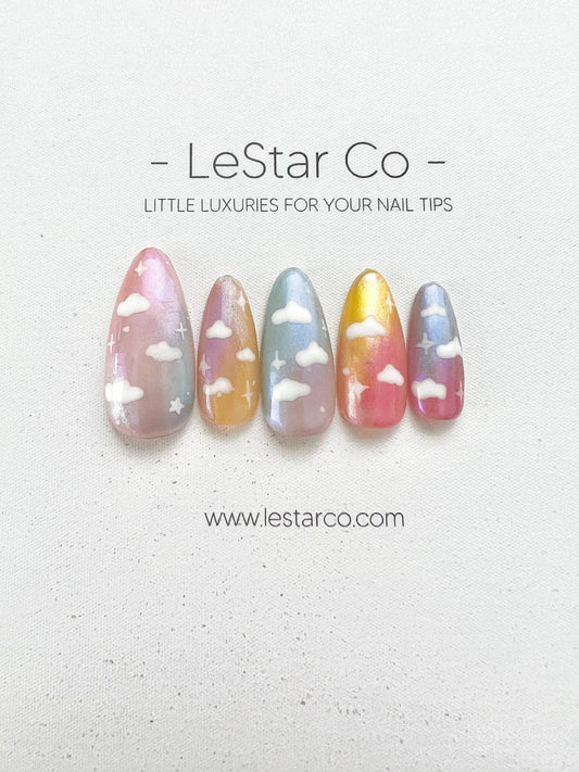 Reusable Rainbow Cloud | Premium Press on Nails Gel Manicure | Fake Nails | Handmade | Lestarco faux nails 146zz