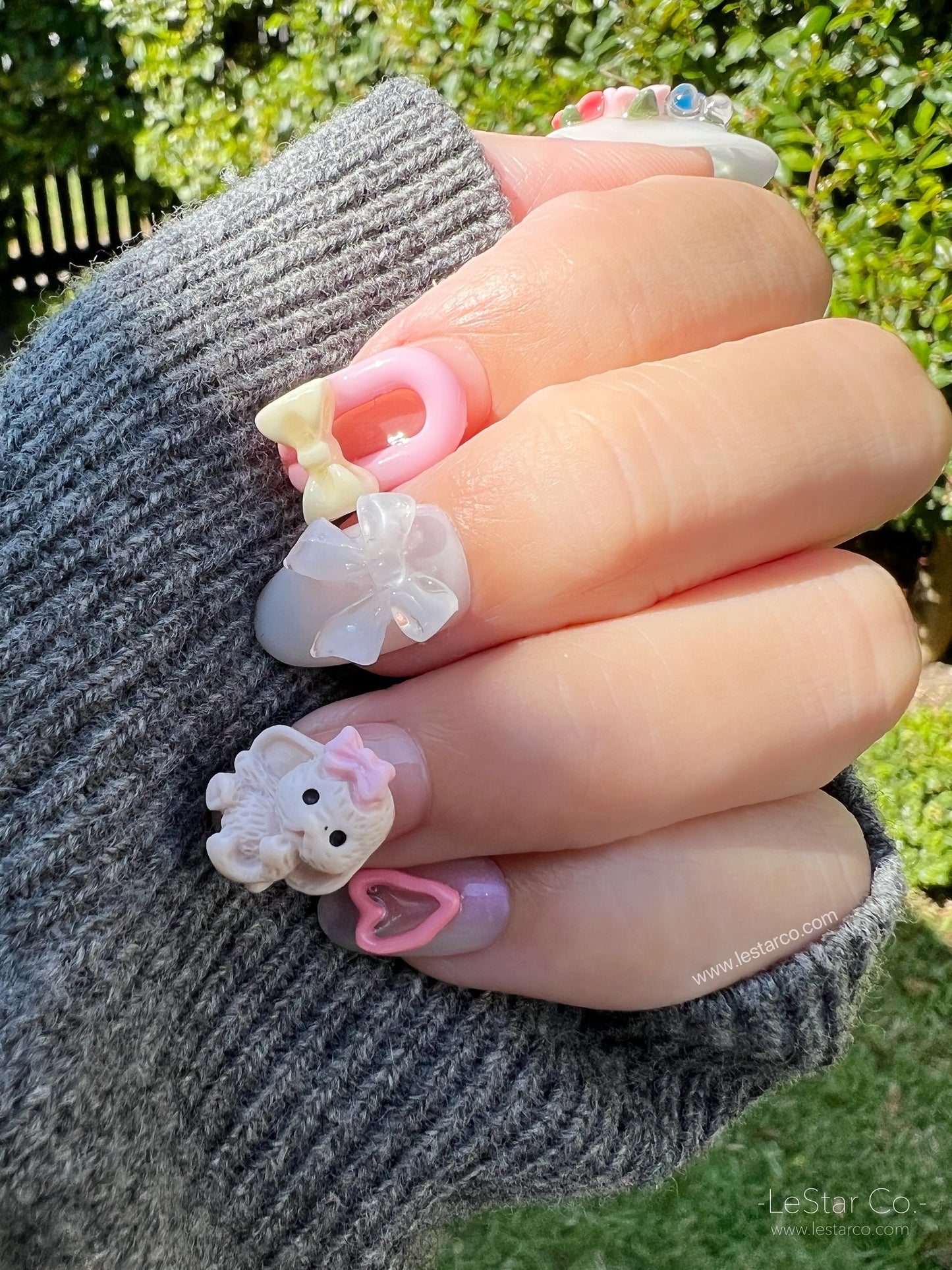 Reusable Easter Bunny Premium Short Press on Nails Gel | Fake Nails | Hand painted faux nails mj152 Lestarco