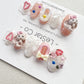 Reusable Easter Bunny Premium Short Press on Nails Gel | Fake Nails | Hand painted faux nails mj152 Lestarco