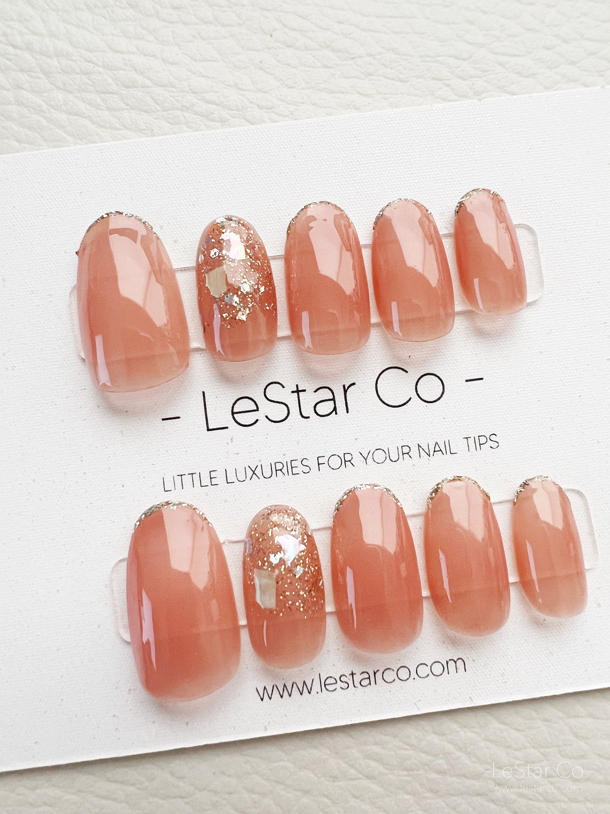 Reusable Nude Gold Nails Premium Short Press on Nails Gel Manicure | Fake Nails | Handmade | Lestarco faux nails mj156