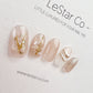 Reusable Nude with Gold foil Nails Premium Short Press on Nails Gel Manicure | Fake Nails | Handmade | Lestarco faux nails XWZ170