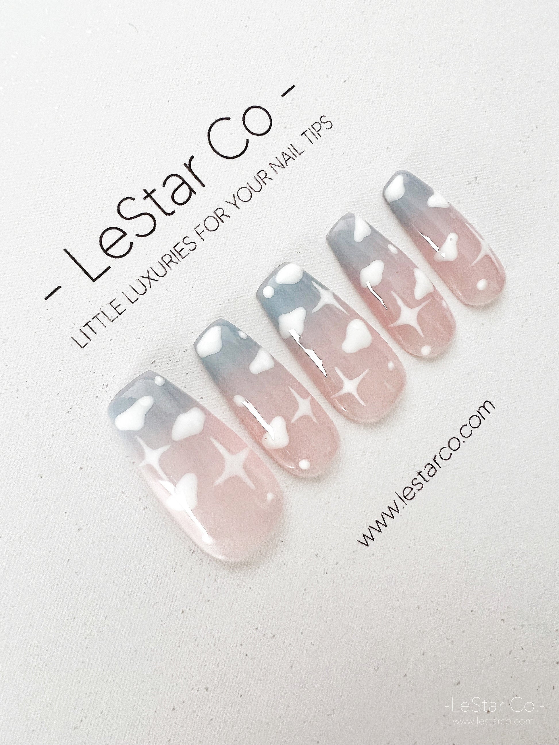 Reusable Sky and Cloud Premium Press on Nails Gel Manicure | Fake Nails | Handmade | Lestarco faux nails XWZ187