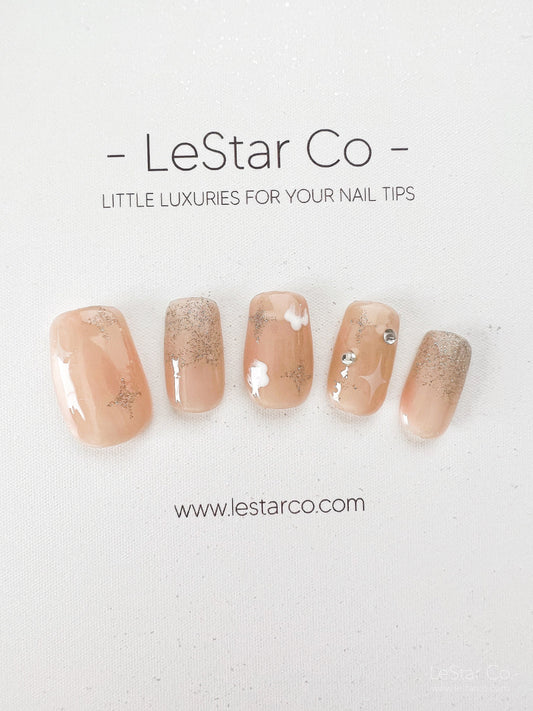 Reusable Shimmer Star White Cloud Premium Press on Nails Gel Manicure | Fake Nails | Handmade | Lestarco faux nails XWZ189