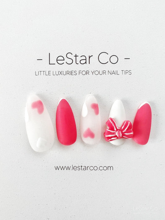 Reusable Matte Pink Heart  Premium Press on Nails Gel Manicure | Fake Nails | Handmade | Lestarco faux nails XWZ192