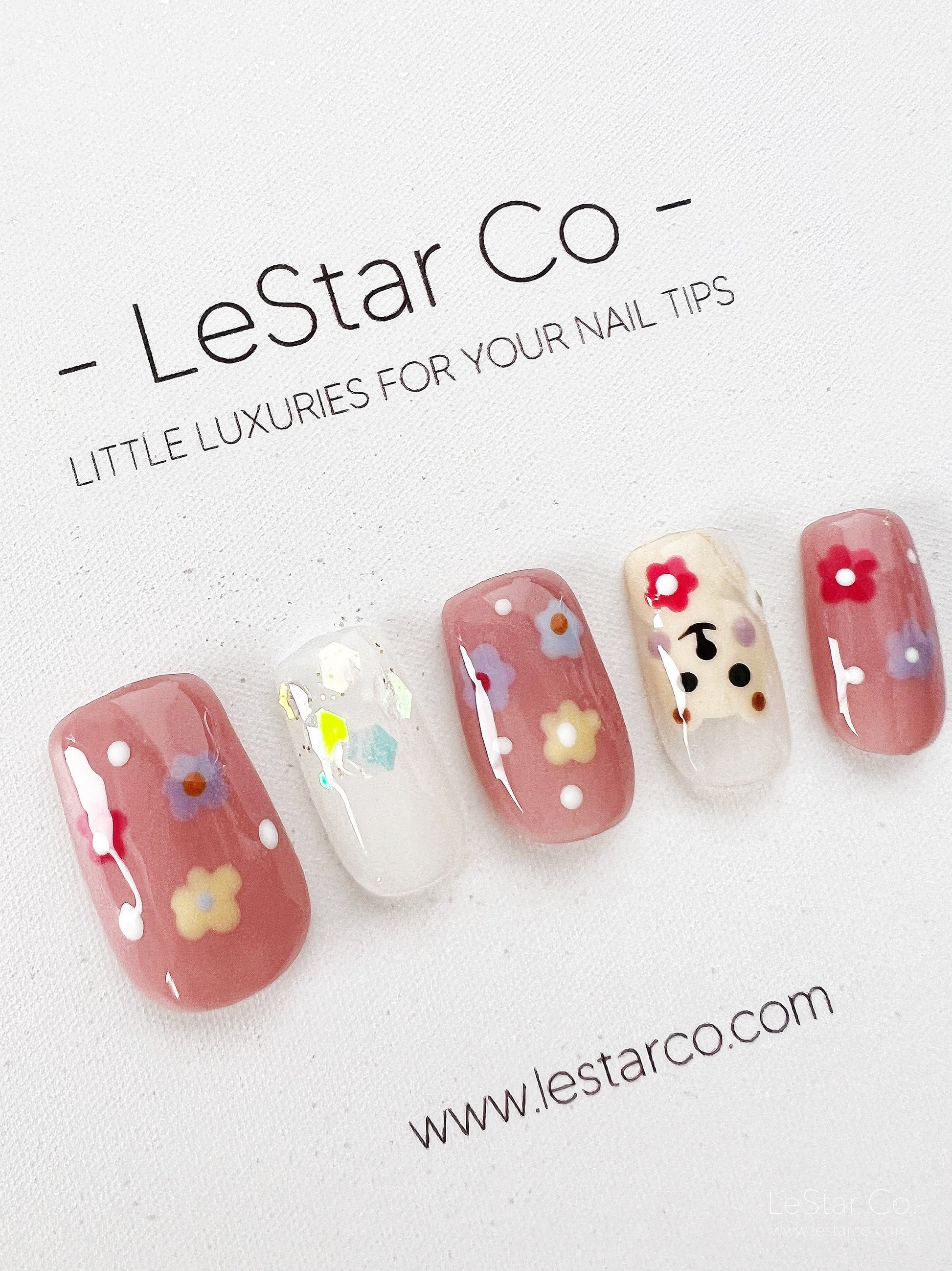 Reusable Cute Flower Bear Premium Press on Nails Gel Manicure | Fake Nails | Handmade | Lestarco faux nails XWZ196