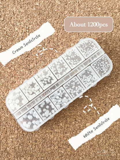 12 Grids Semicircle/Round Pearls Multi Size White Cream Pearls Nail Deco Mixed Semicircular pearls nail art charm  UV gel UV resin crafts