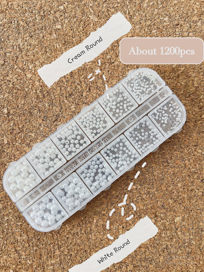 12 Grids Semicircle/Round Pearls Multi Size White Cream Pearls Nail Deco Mixed Semicircular pearls nail art charm  UV gel UV resin crafts
