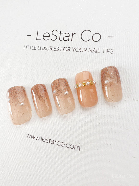 Reusable Shimmer Beige Premium Press on Nails Gel Manicure | Fake Nails | Handmade | Lestarco faux nails XWZ188