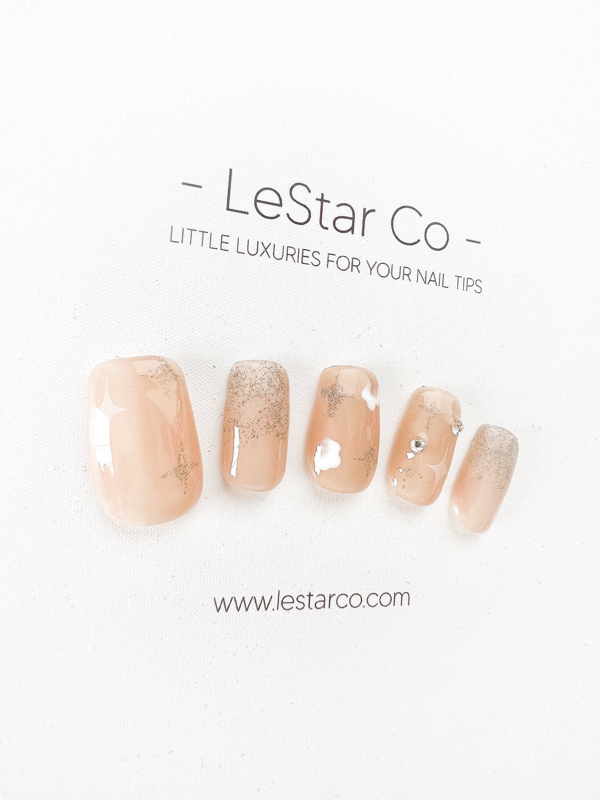 Reusable Shimmer Star White Cloud Premium Press on Nails Gel Manicure | Fake Nails | Handmade | Lestarco faux nails XWZ189