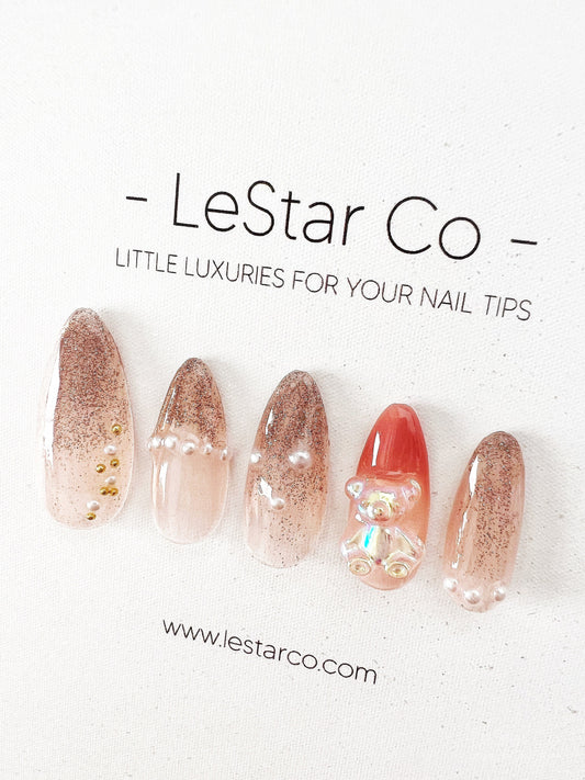 Reusable Shimmer Arora Teddy Bear Cloud Premium Press on Nails Gel Manicure | Fake Nails | Handmade | Lestarco faux nails XWZ190