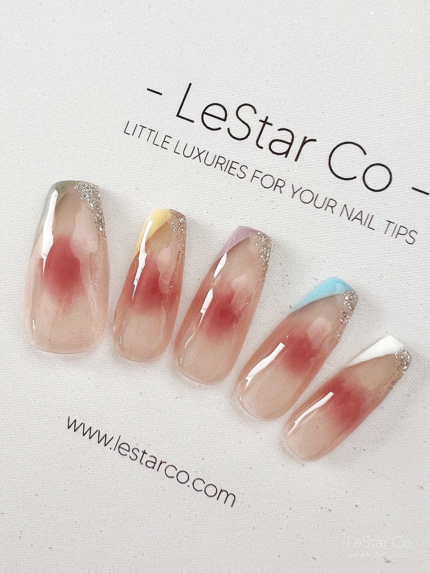 Reusable Rainbow French Tip Blush Premium Press on Nails Gel Manicure | Fake Nails | Handmade | Lestarco faux nails XWZ195