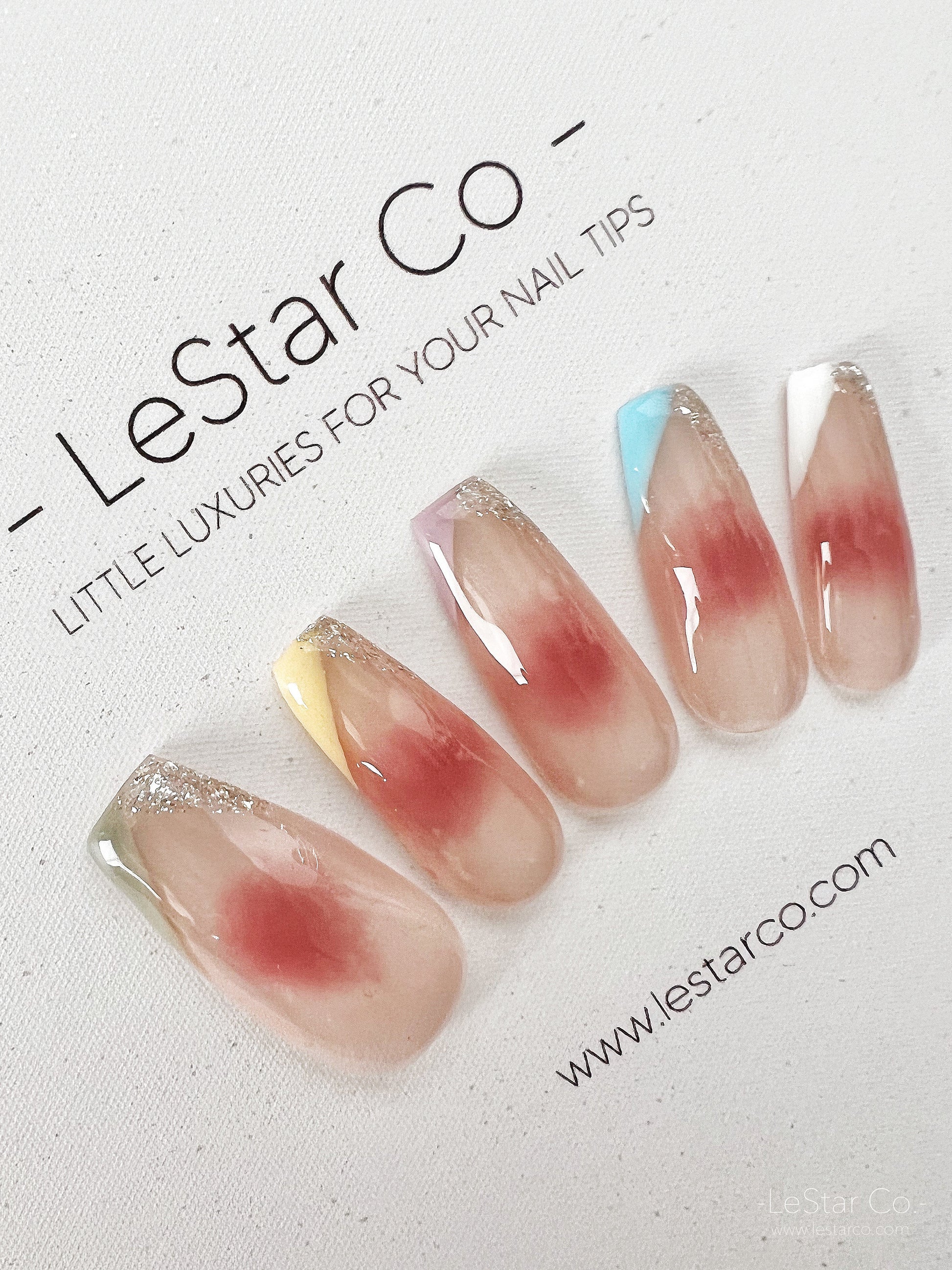 Reusable Rainbow French Tip Blush Premium Press on Nails Gel Manicure | Fake Nails | Handmade | Lestarco faux nails XWZ195