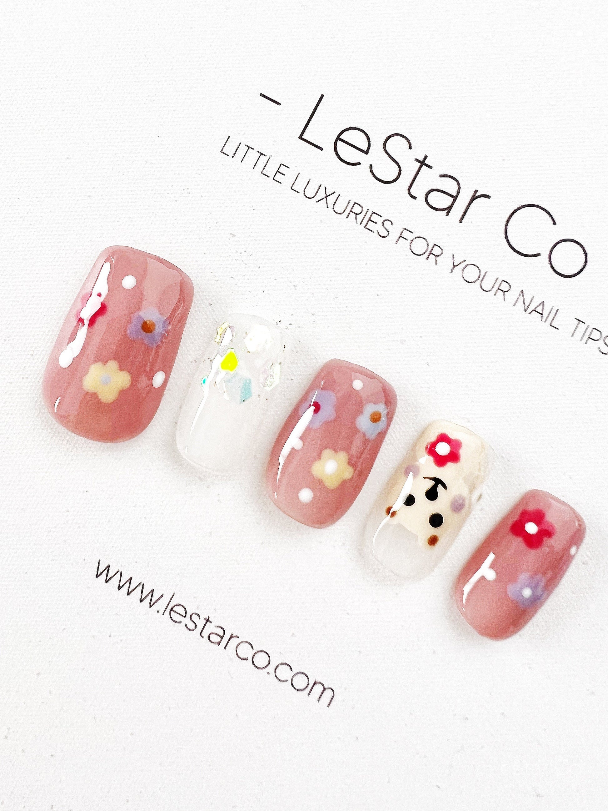 Reusable Cute Flower Bear Premium Press on Nails Gel Manicure | Fake Nails | Handmade | Lestarco faux nails XWZ196