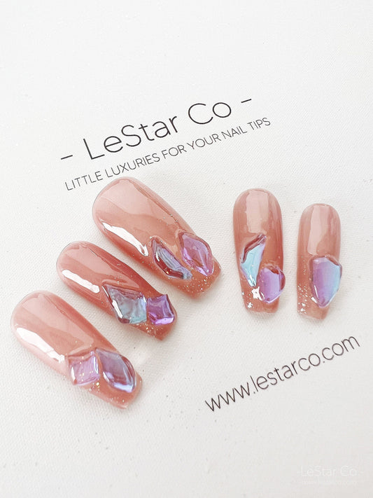 Reusable Purple Aurora Crystal Premium Press on Nails Gel Manicure | Fake Nails | Handmade | Lestarco faux nails XWZ197