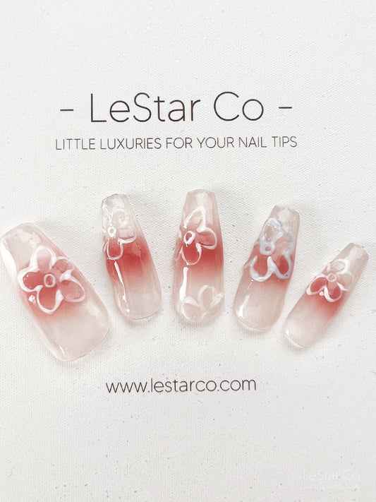 Reusable Jelly Flower Premium Press on Nails Gel Manicure | Fake Nails | Handmade | Lestarco faux nails XWZ200