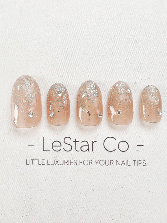 Reusable Nude Gold Glitter | Premium Press on Nails Gel | Fake Nails | Cute Fun Colorful Colorful Gel Nail Artist faux nails xwz213