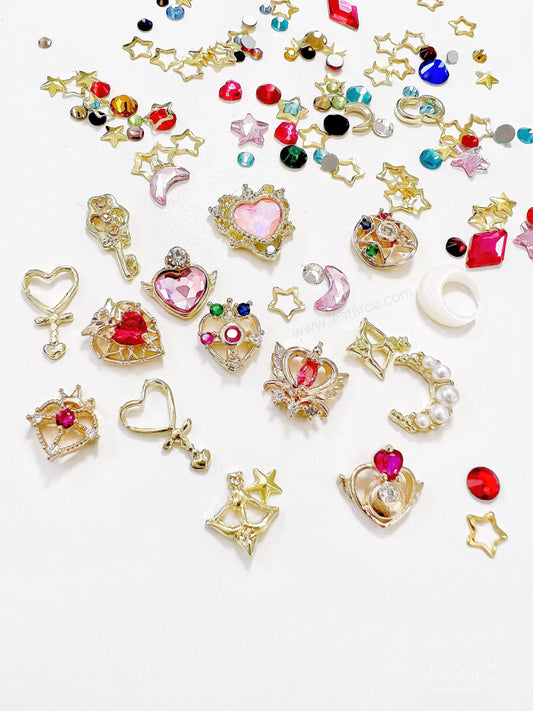 Mixed Sailor Moon Nail Art Rhinestone Nail Crystals Nail Charms Heart Nail Glitter Sequins 3D Nail Design Decorations DIY Accessories