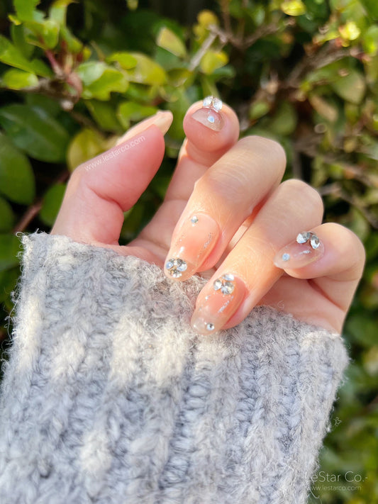 Reusable Blush and Crystal | Premium Press on Nails Gel | Fake Nails | Cute Fun Colorful Colorful Gel Nail Artist faux nails xx204