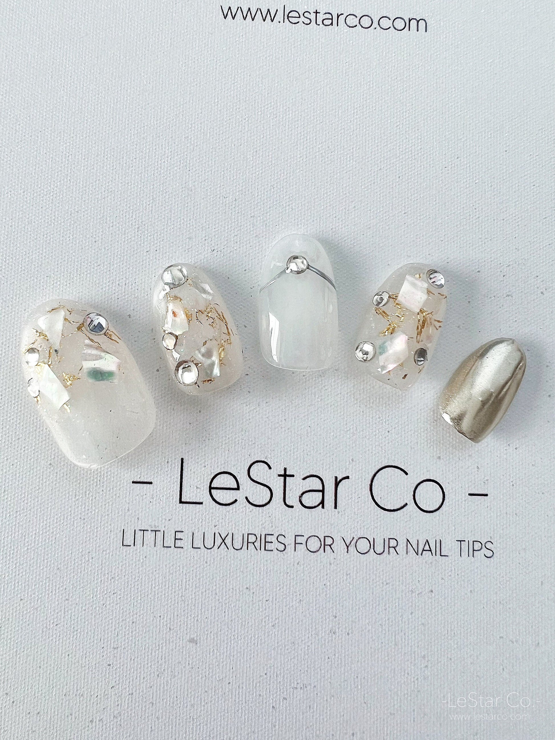 Reusable Pearl Crystals Gold Dream | Premium Press on Nails Gel | Fake Nails | Cute Fun Colorful Colorful Gel Nail Artist faux nails xwz207