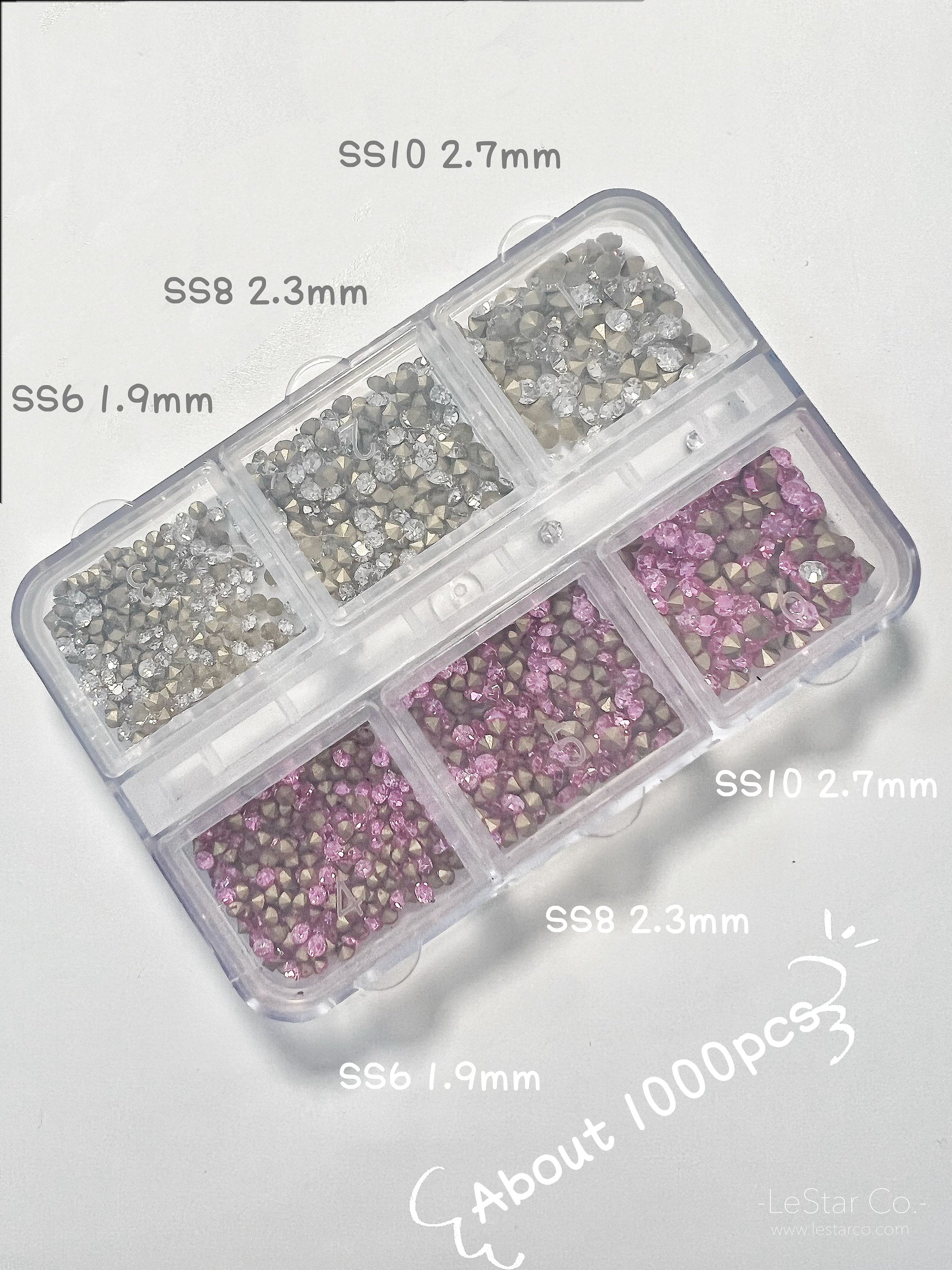 1000pcs Mixed sizes Pointed Back Rhinestones Diamond Crystal Gem stone ...