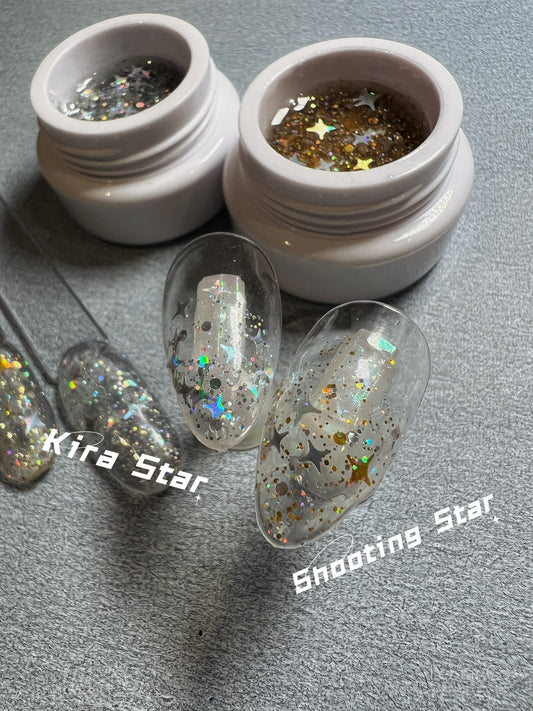 Shooting Star | Kira Star | Gold/Silver Holographic Star Mixed Glitter | Ultra Shine UV Gels Polish Home Nail DIY False Tips Nail Art Supply