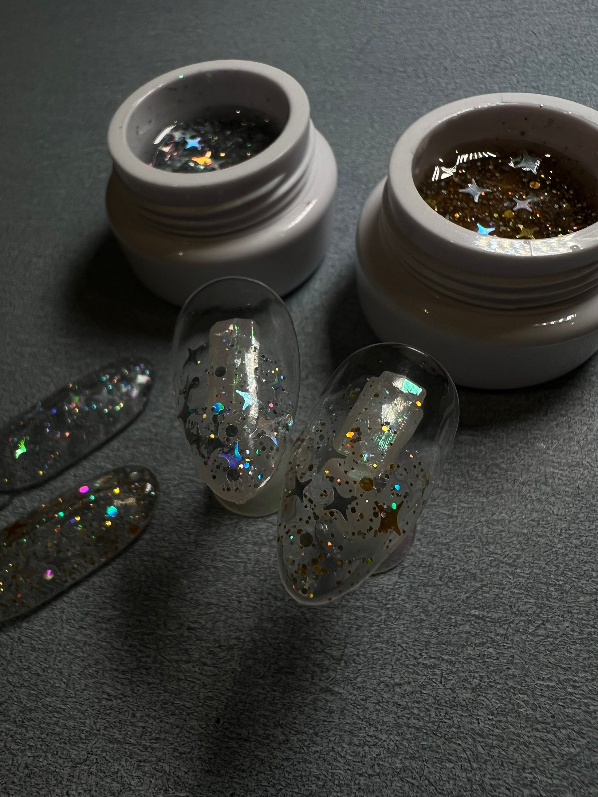 Shooting Star | Kira Star | Gold/Silver Holographic Star Mixed Glitter | Ultra Shine UV Gels Polish Home Nail DIY False Tips Nail Art Supply