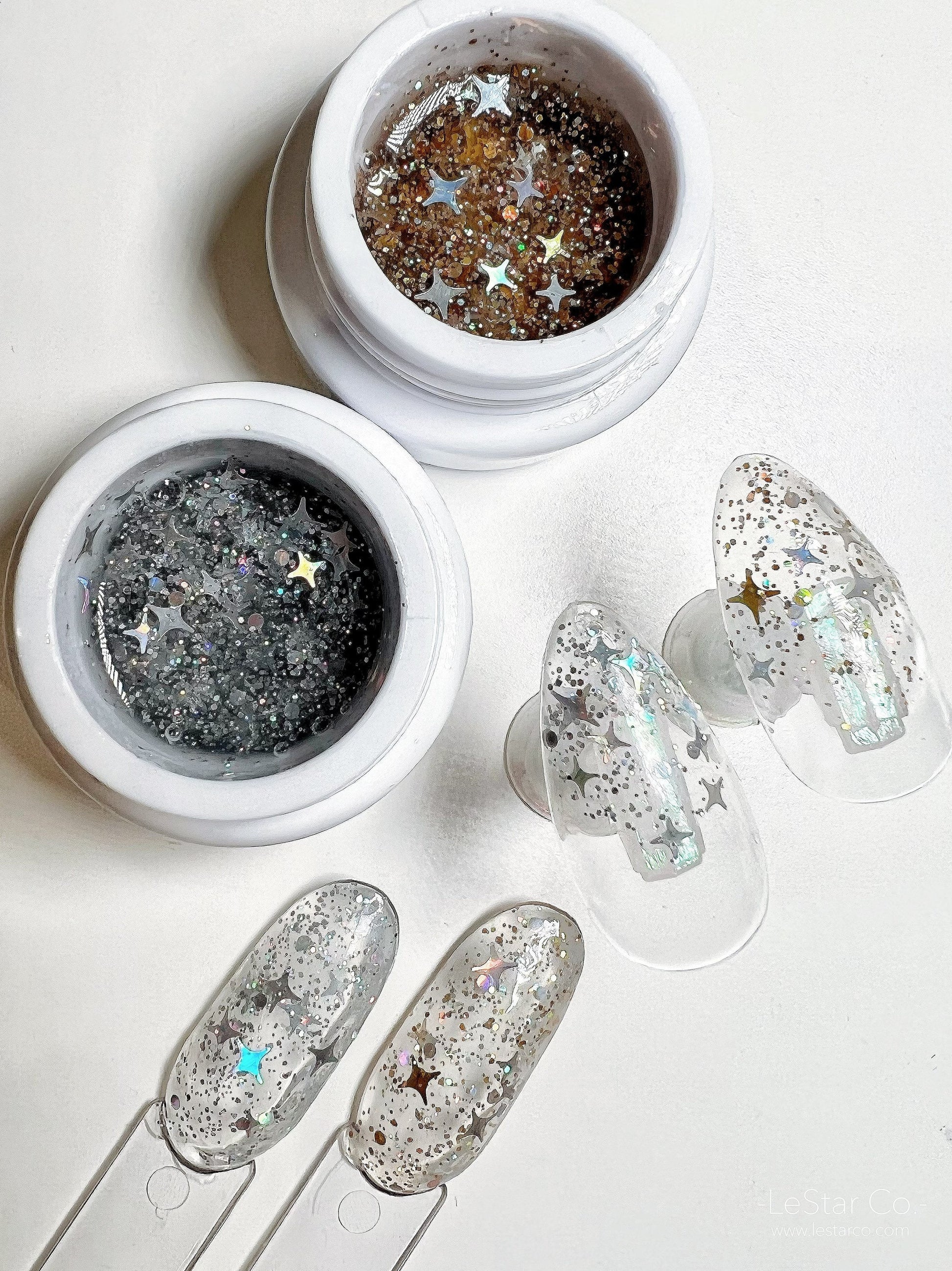 Shooting Star | Kira Star | Gold/Silver Holographic Star Mixed Glitter | Ultra Shine UV Gels Polish Home Nail DIY False Tips Nail Art Supply