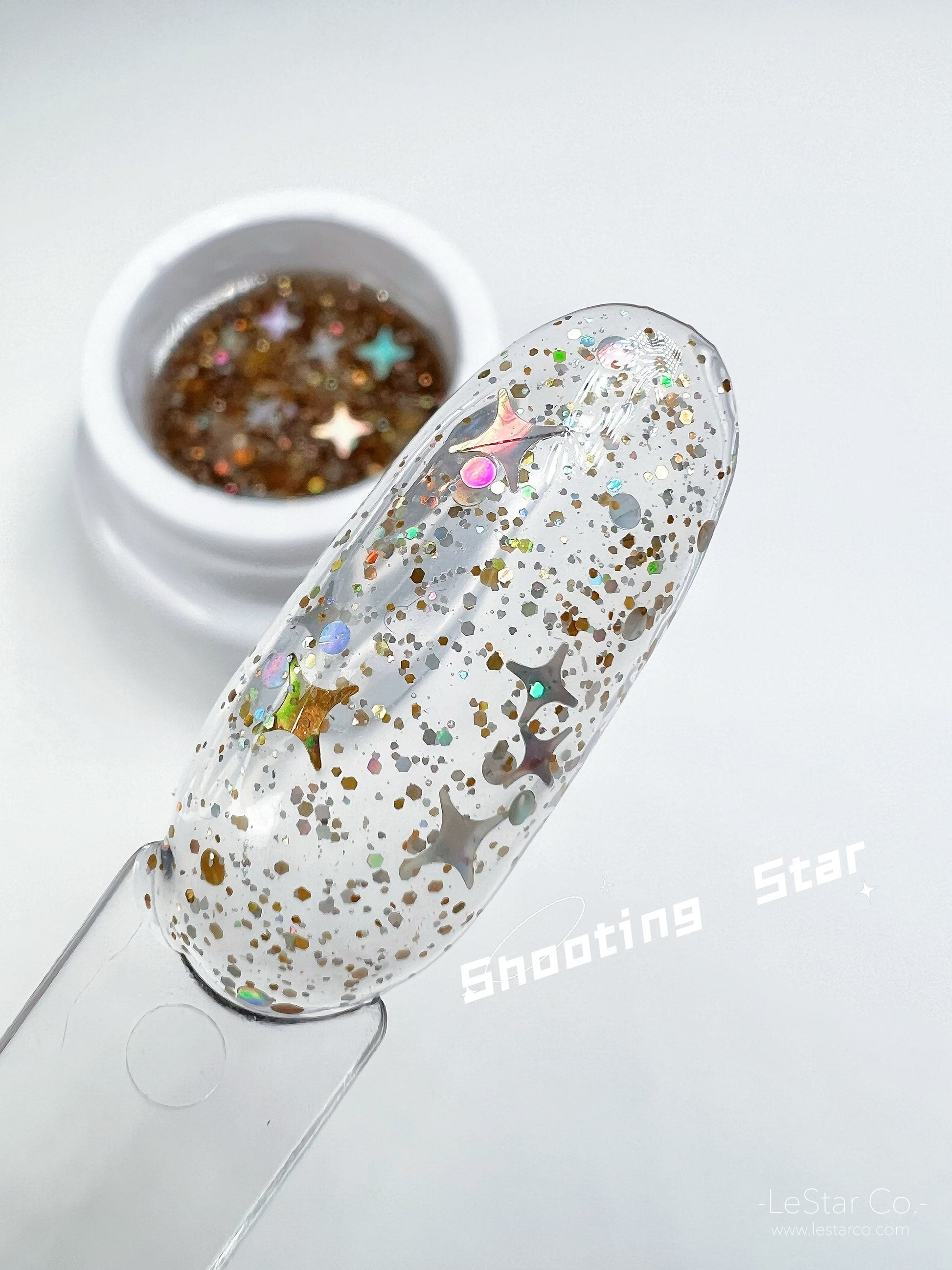 Shooting Star | Kira Star | Gold/Silver Holographic Star Mixed Glitter | Ultra Shine UV Gels Polish Home Nail DIY False Tips Nail Art Supply