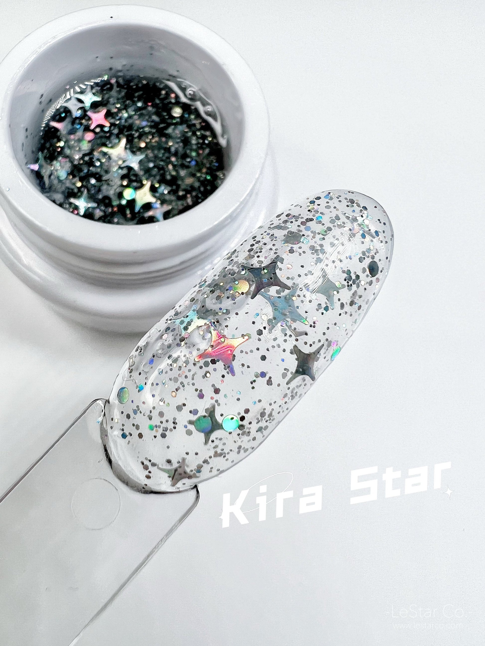 Shooting Star | Kira Star | Gold/Silver Holographic Star Mixed Glitter | Ultra Shine UV Gels Polish Home Nail DIY False Tips Nail Art Supply