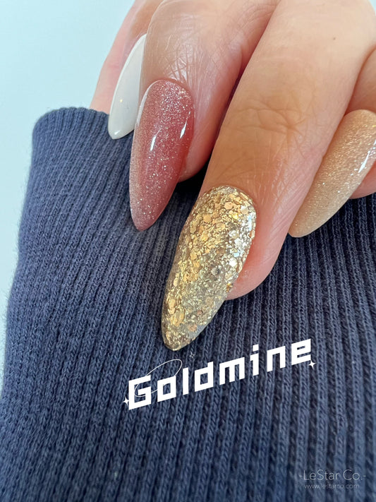 Goldmine | Chunky gold flakes | Ultra Shine Long Lasting Brush on UV Gels Home Nail DIY False Tips Manicure Nail Art Supply