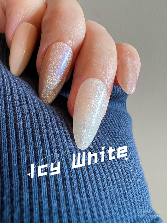 Icy White | Sheer Shimmer White | Ultra Shine Long Lasting Brush on UV Gels Home Nail DIY False Tips Manicure Nail Art Supply