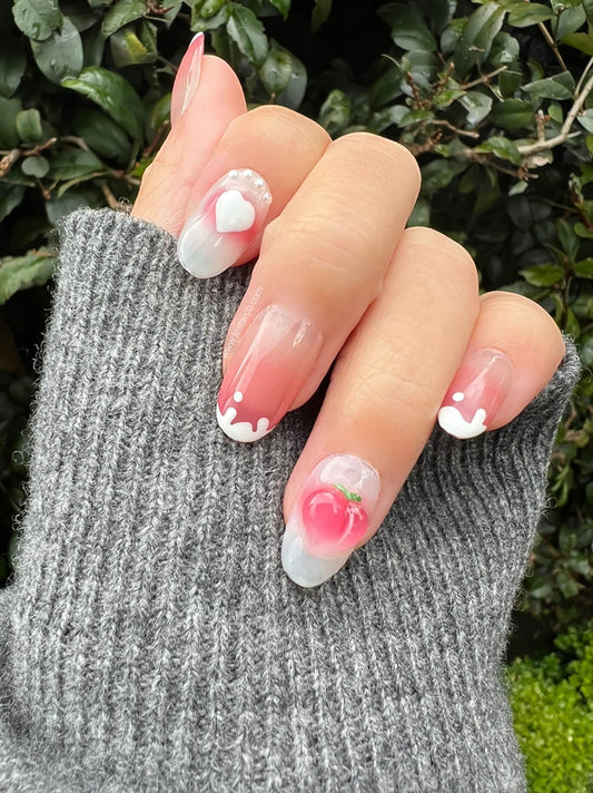 Reusable Peach Ice cream | Premium Press on Nails Gel | Fake Nails | Cute Fun Colorful Colorful Gel Nail Artist faux nails xx219