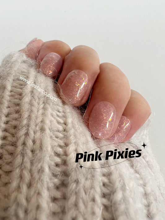 Pink Pixies | Sheer Pink Shimmer Glitter | Ultra Shine Long Lasting Brush on UV Gels Home Nail DIY False Tips Manicure Nail Art Supply