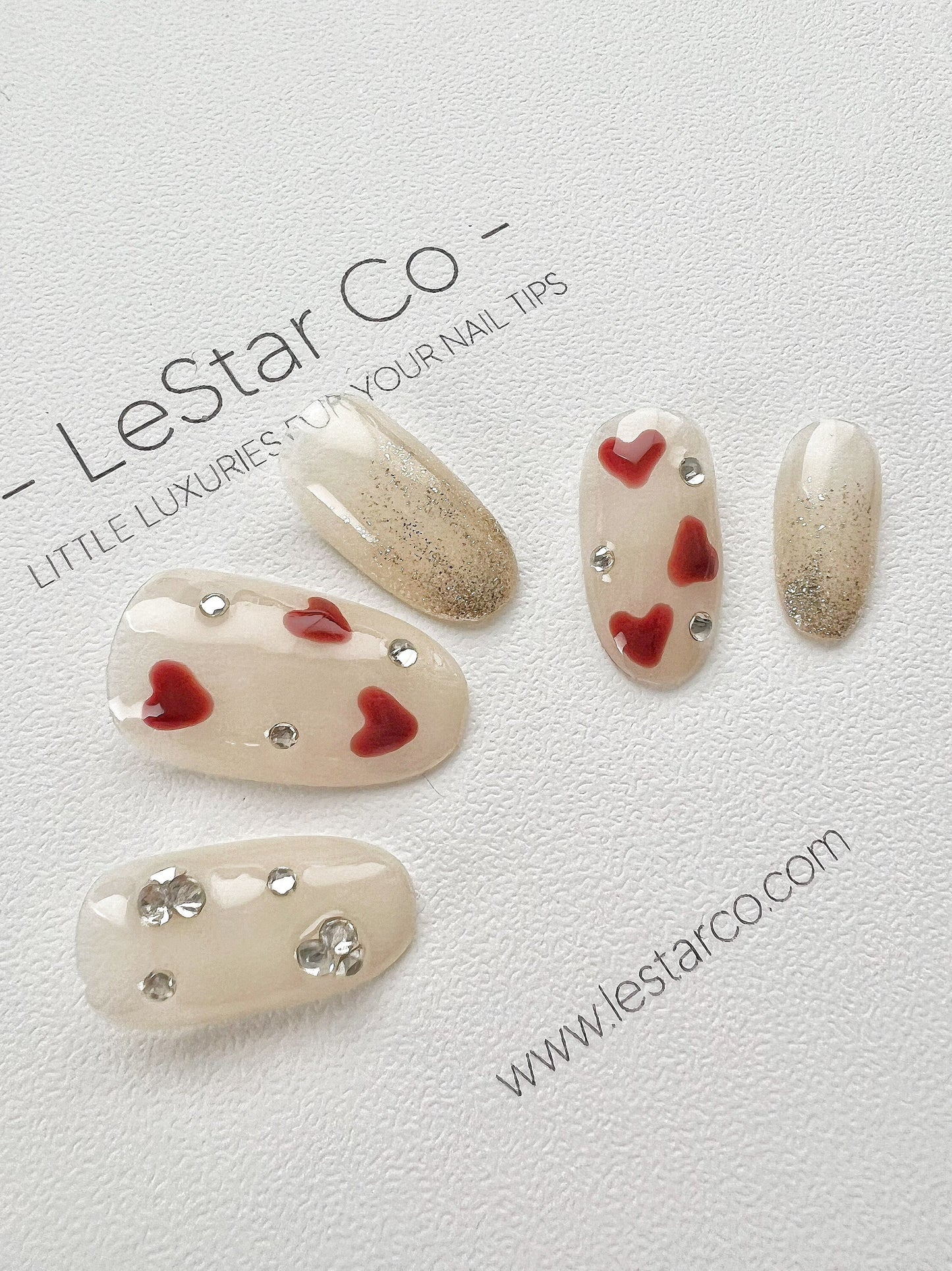 Reusable Love Story Nails Premium Short Press on Nails Gel Manicure | Fake Nails | Handmade | Lestarco faux nails XX223