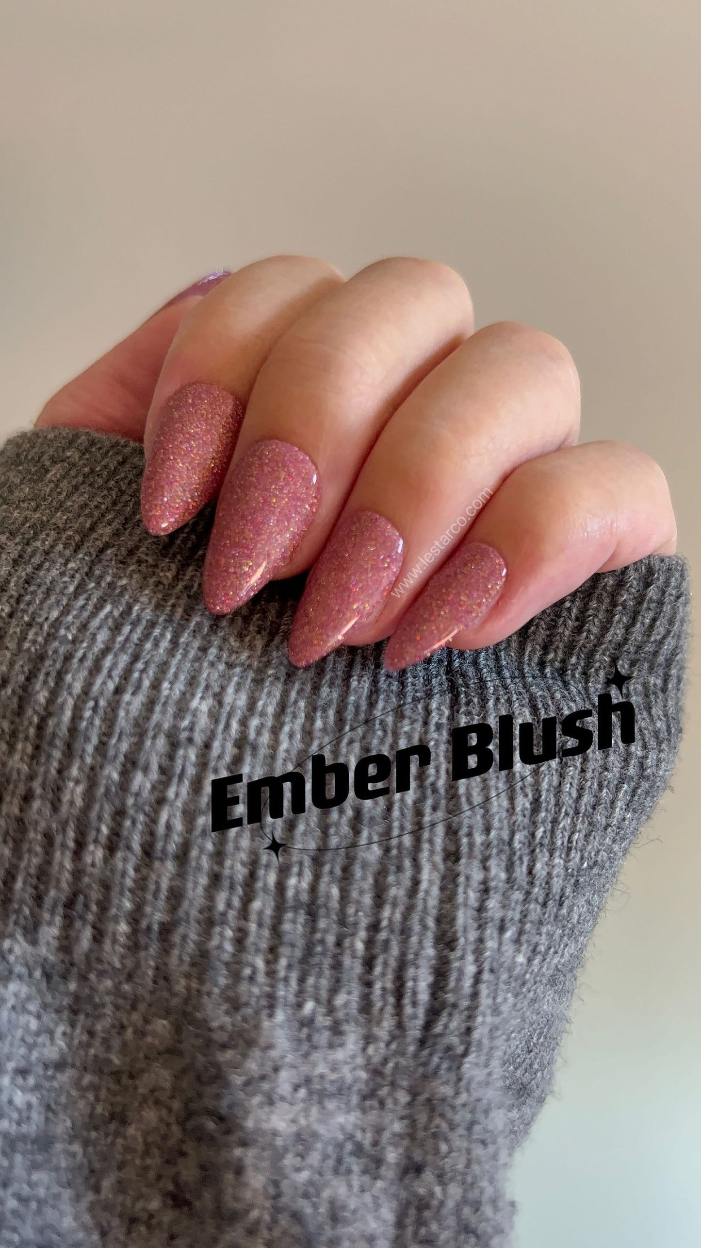 Ember Blush | Sheer Pink w/ Gold Red Glitter | Ultra Shine Long Lasting Brush on UV Gels Home Nail DIY False Tips Manicure Nail Art Supply